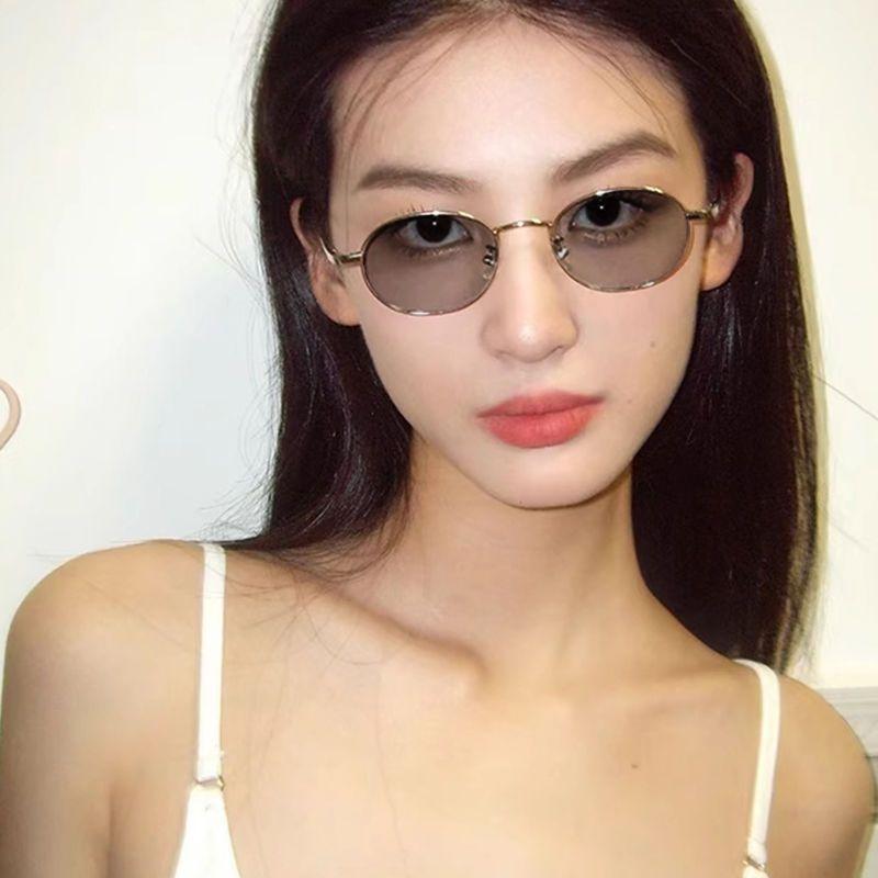 Myopia glasses with silver frame pure desire wind retro metal anti-blue light discoloration oval countable glasses plain face photosensitive