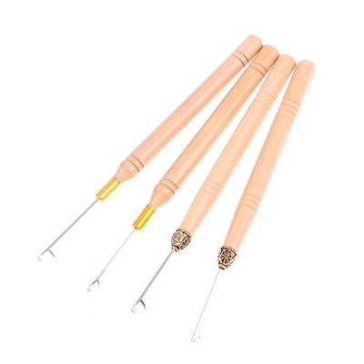 2 Stuks Houten Handvat Haaknaald Kant Pruik Maken Breien Micro Ring Lus Haarverlenging Weven Haaknaald Naald Gereedschap