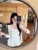 Pure Desire Style Temperament Fashion Set Women Autumn Gentle Wind Long Sleeve Cardigan Ruffled Edge Polka Dot Camisole Top