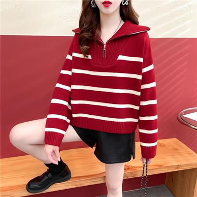 Pulover pulover pentru femei toamna si iarna 2023 pulover casual cu semi fermoar in dungi cu maneca lunga de jos topuri feminine
