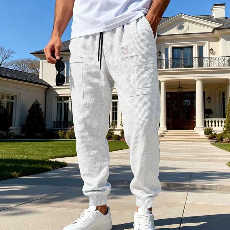 Spring/Autumn Men's Relaxed Fit Waffle Weave Casual High-Street Outdoor Sports Commuter Hip-Hop Workwear Breathable Sweatpants
