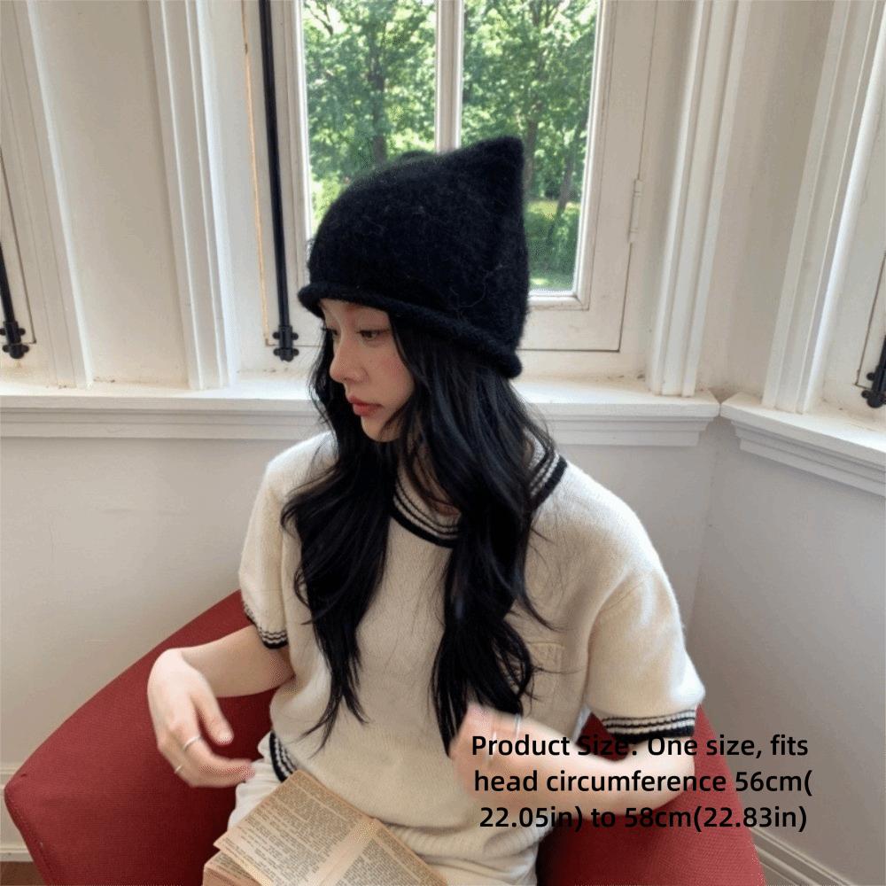 Large Head Pointed Top Hat Polyester Warm Winter Beanie Cute Fuzzy Knitted Beanie Outdoor Use