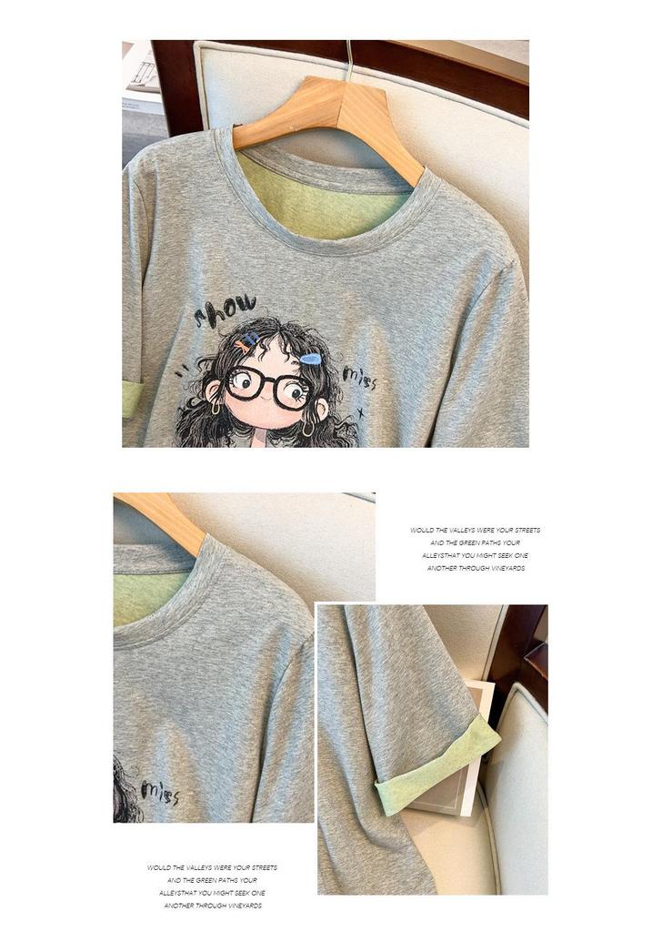 Plus Size Cartoon Print Round Neck T-shirt - Women’s Summer 2025 Fashion, Loose Fit, Short Sleeve, Versatile Style