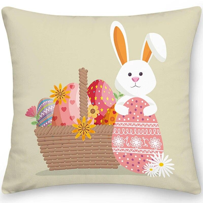Home Decor Easter Pillowcase Sofa Cushion Cover Bedroom Room Decor Easter Bunny Egg Print Throw Pillow Case