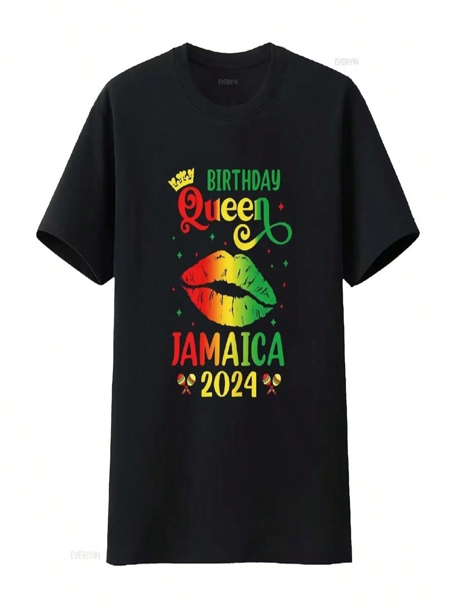 Birthday Queen Jamaica 2024 Girls Trip Party Jamaican Lips T Shirt Vintage Washed Designer Clothes Comfortable Fashion S разноцветный