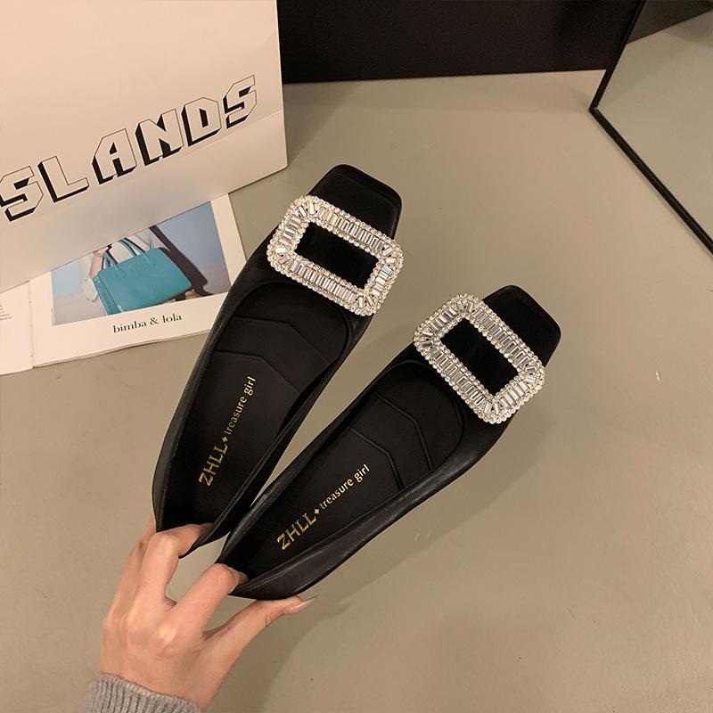 

Purple Magic Linglong Square Buckle Thick Heel Low Heel Square Head Black Work Wide Fat Feet Large Size Women s Shoes 35 чёрный