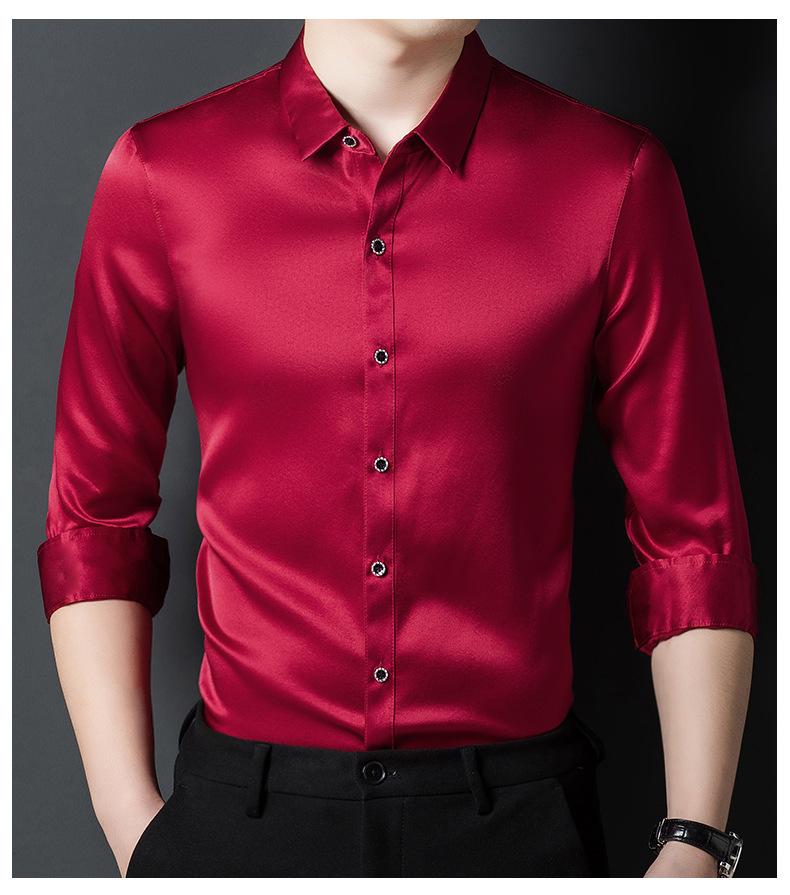 Premium Mulberry Silk Long-Sleeve Men's Shirt - Non-Iron, Solid Color, Business Casual for Autumn and Spring