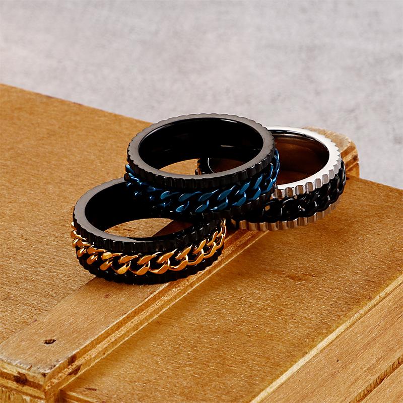 Punk Cuban Chain Rings for Men Stainless Steel Biker Finger Ring Hip Hop Jewelry Male Charms Gift Turnable Anillos