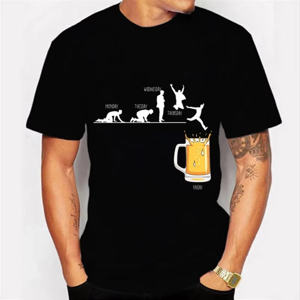Summer Fashion Men's Short Sleeve T-shirt Beer Little Man 3D Printed Short Sleeve Top Loose O-Neck Men's Casual Sports T-shirt