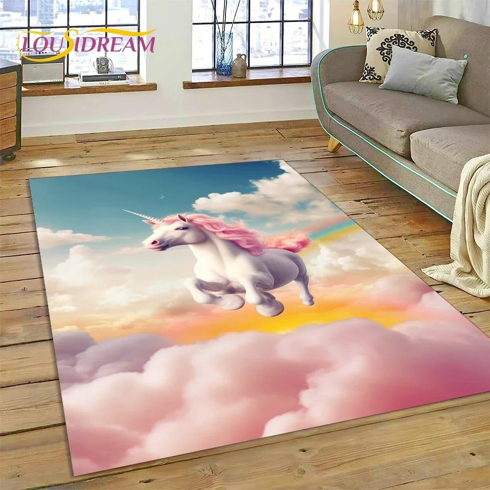 3D Cute Dream Unicorn Cartoon Girl Carpet Rug for Bedroom Living Room Home Sofa Decoration,Children Game Large Decor Floor Mat