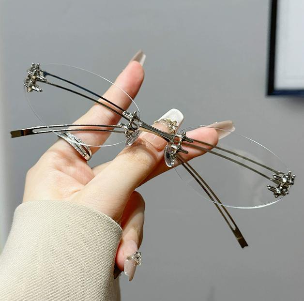 

Retro Rimless Oval Glasses Gold Silver Frame Transparent Ultra-lightweight Fashion Sunglasses Metal Eyewear Accessories for Girl серебряный