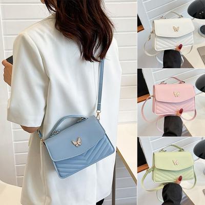 Women Stylish Butterfly Embroidery Sling Bag Fashion PU Leather Shoulder Bag Portable Large Capacity Handbag