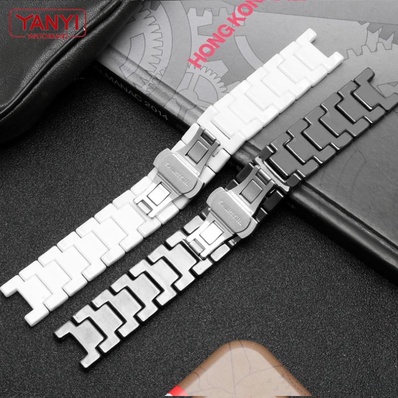 Notch Ceramic Watchband 16-8mm 18-10mm Watch Strap for Women Man Wristwatches Band Use Bar Butterfly Buckle Pure Ceramics