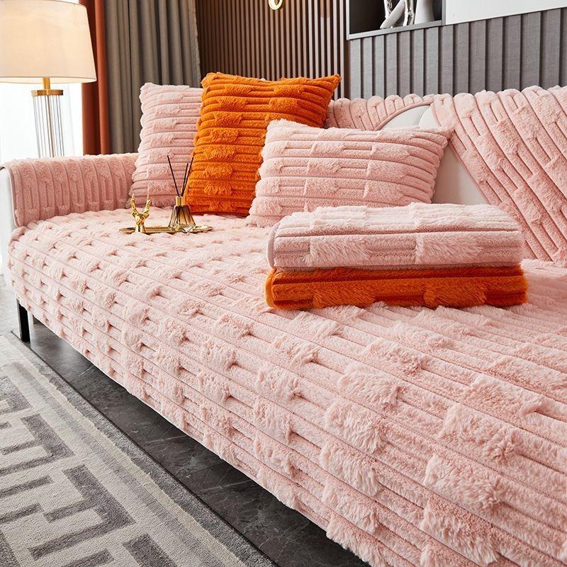 Black Plush Sofa Cushion Thick  Warm Sofa Cover Throw Pillowcase Living Room Winter Universal Seat Cushion Anti Slip Cover Cloth Slipcover Cushion
