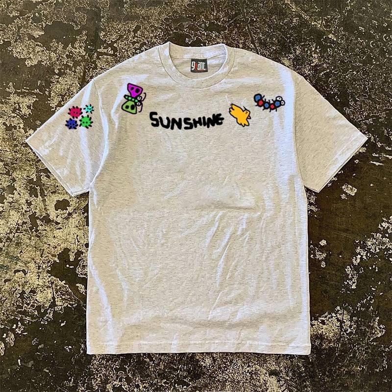 

Футболка с короткими рукавами American Retro High Street, мужская футболка высокого качества Ruan Shuai Oumei, модная брендовая пара 3XL светло-серый