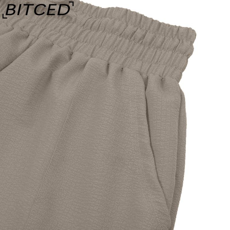 BITCED 8 Color Women High Elastic Waist Trousers Wide Leg Loose Pants Deep Vest Pleated Ankle Pockets Solid Color Soft Ladies Casual Pants