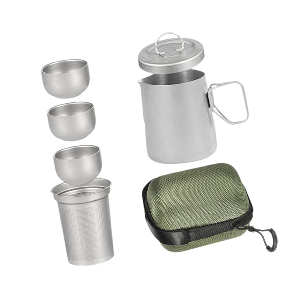 Titanium Tee-Set Tragbare Tassen Geschirr Stapelbar mit Tasche Vielseitige Reise-Teekanne für Reisen Outdoor Zuhause Angeln Büro
