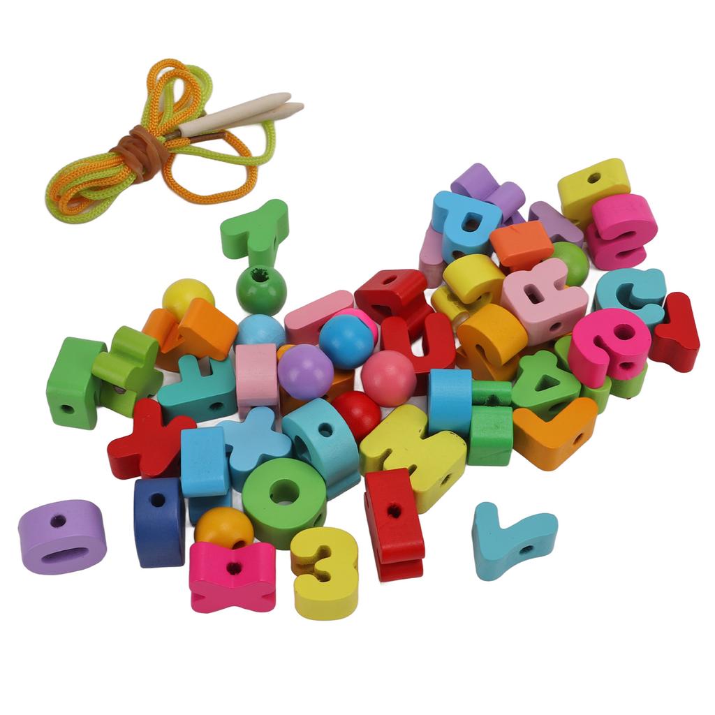 51Pcs Alphabet Lacing Beads with Strings Hand Eye Coordination Glossy Surface Light Lacing Letters