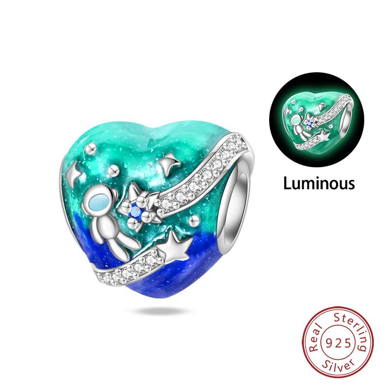 100% Copper Luminous Rabbit Astronaut Planet Spaceship Charms Beads Fit Diy Original Bracelets Necklace Jewelry