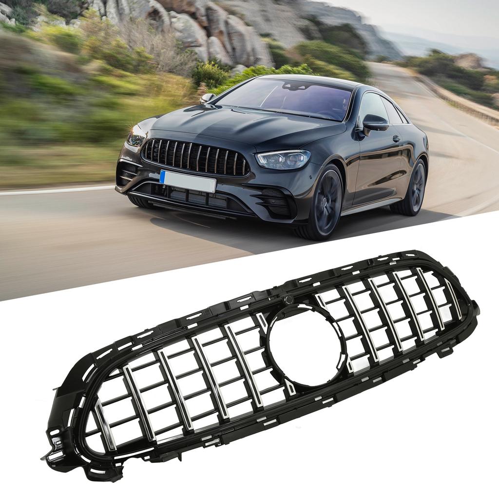 For Panamericana GT   Grille With Camera Holes Replacement for   EClass W213 C238  13 Facelift 2021+(Gloss Black )
