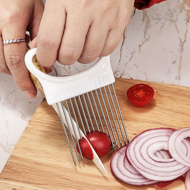 

Томатный лук Фрукты Овощи Слайсер Резак Держатель Руководство Резак Безопасная Вилка Кулинарные Инструменты белый
