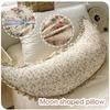 Almofada Crescent Moon Grande para Corpo 80cm com Babados Coreanos Mulher Floral Algodão Linho Fofo Almofada de Dormir para Quarto Menina
