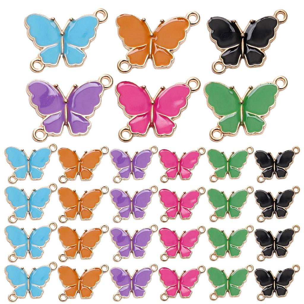 5Pcs Alloy Drip Oil Double Hanging Butterfly Charms Pendant For Women Kids Necklace Bracelet DIY Jewelry Making Accessories
