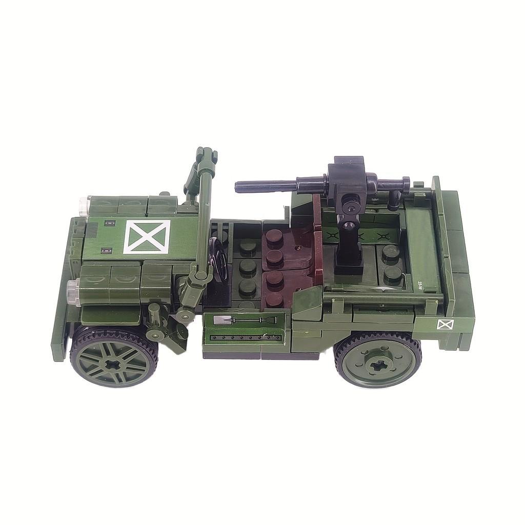 2 in 1 WW2 Military American Vehicle with Mortar Shell Armored Car Building Blocks Bricks Model Figure Moc Toys Boys Kids Gift