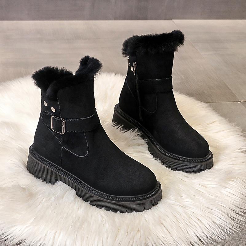 Lucyever Faux Suede Winter Woman Ankle Boots Fashion Buckle Warm Thick Plush Snow Boots Women Vintage Platform Botas Mujer 2024