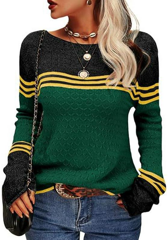 2025 European American Striped Color Block Knit Sweater: Autumn/Winter Women's Fashion Pullover