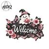 Rustic Porch Hanging Sign Halloween Pumpkin Ghost Wooden Welcome Door Hanger Sign Cute Wall Ornament with Bell 3D Floral Art Rope Decor for