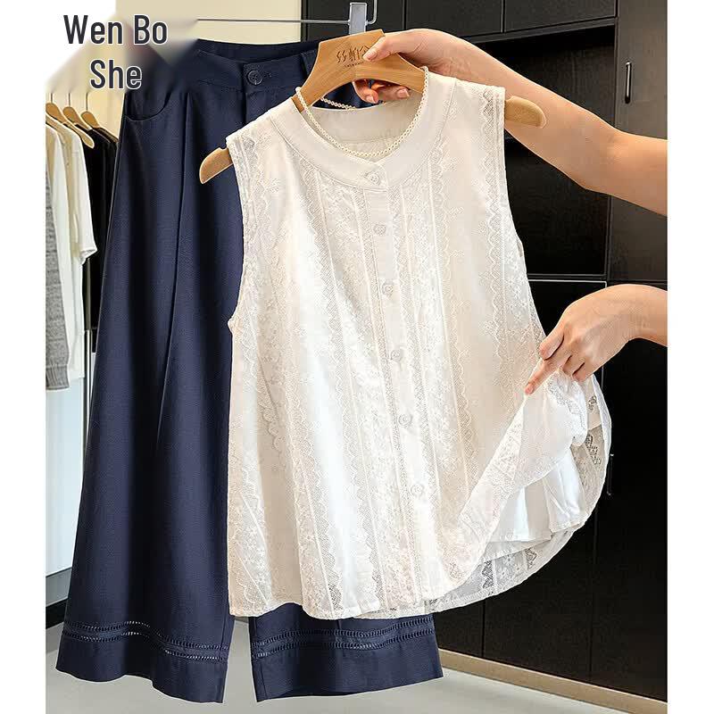 Women s Lace Patchwork Embroidered Sleeveless Blouse XL