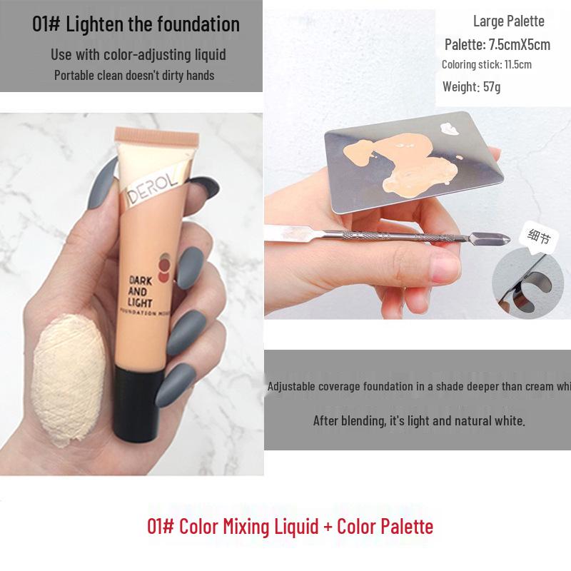 DEROL Foundation Mixer Color Corrector for Light to Dark Skin Brightening and Contouring in Wheat, White, Yellow, Black Tones.
