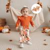 Baby Girl Halloween Flutter Sleeve Romper with Ghost/Pumpkin Pants & Headband - 3 Piece Set