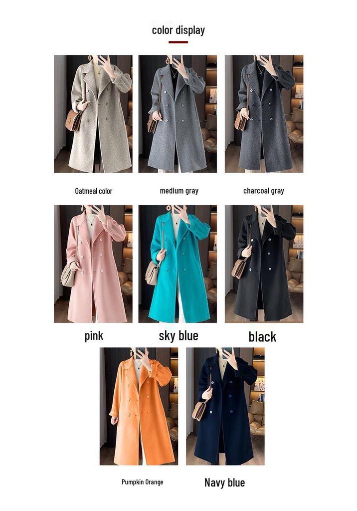 Wool Double-Breasted Mid-Length Coat for Middle-Aged and Elderly Women - Autumn/Winter