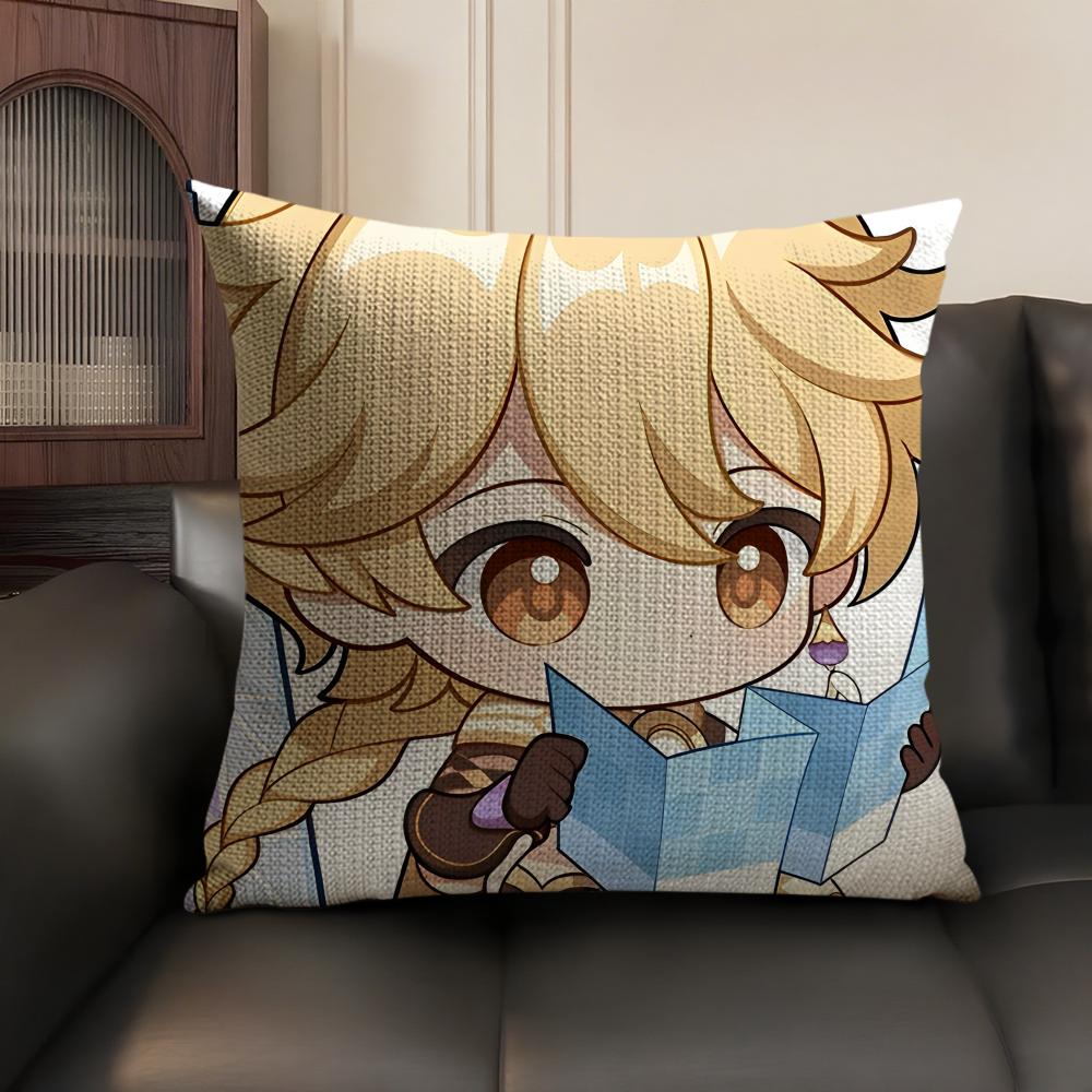 Aether Cute Cute Genshin Impact Cushion Cover Natural Linen Organic Fabric DoubleSided Printing Sofa Home Decor Pillow Case