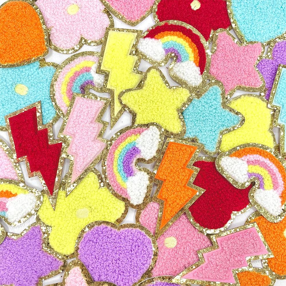 Colorful DIY Chenille Stickers: Stars, Hearts, Rainbow, Lightning & Flowers
