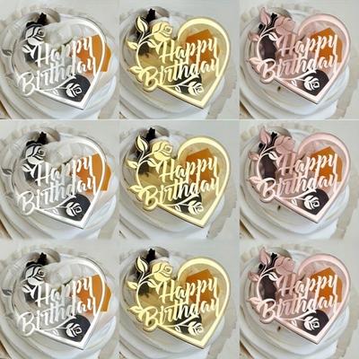 10pcs Acrylic Happy Birthday Cake Toppers - Transparent Flower & Heart Designs For Cupcakes And Desserts