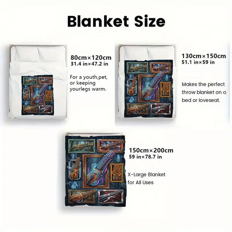 Cybernetic Musical Instruments 2D Flat Pattern Flannel Blanket, High Quality All Seasons, Home Decor, Warmth and Comfort, Perfect for Christmas Gifts.