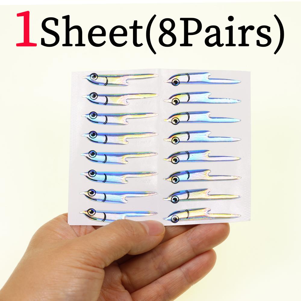 

8 пар фольги Fleye Набор для вязания мушек Предварительно сформированные виниловые маски для боков рыбы, Обновленные наклейки с искусственной рыбьей головой для морской нахлыстовой рыбалки