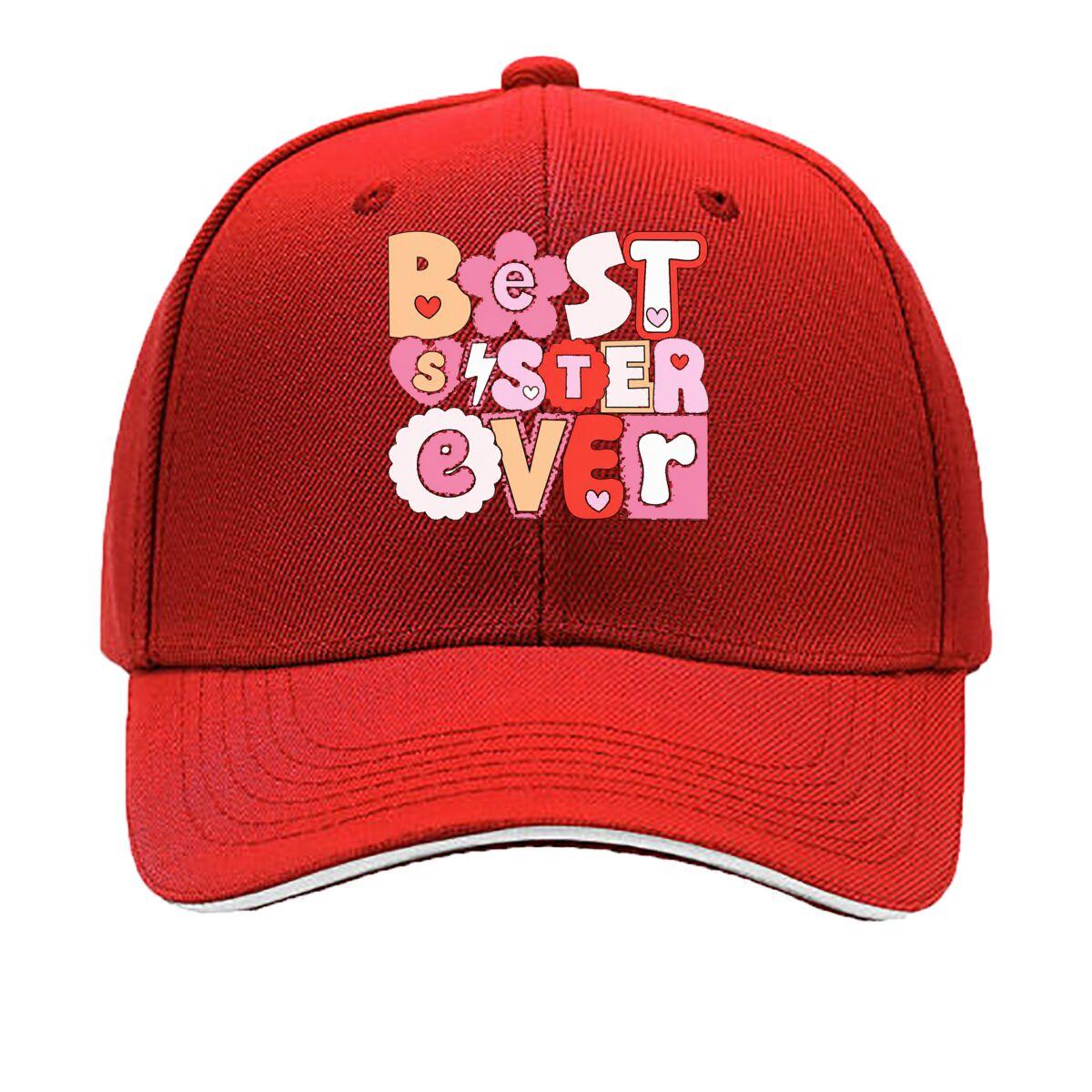 Best Sister Ever Pink Heart Lettering Design Sandwich Baseball Cap Unisex Women Sun Cap Outdoor Workouts Hat One Size