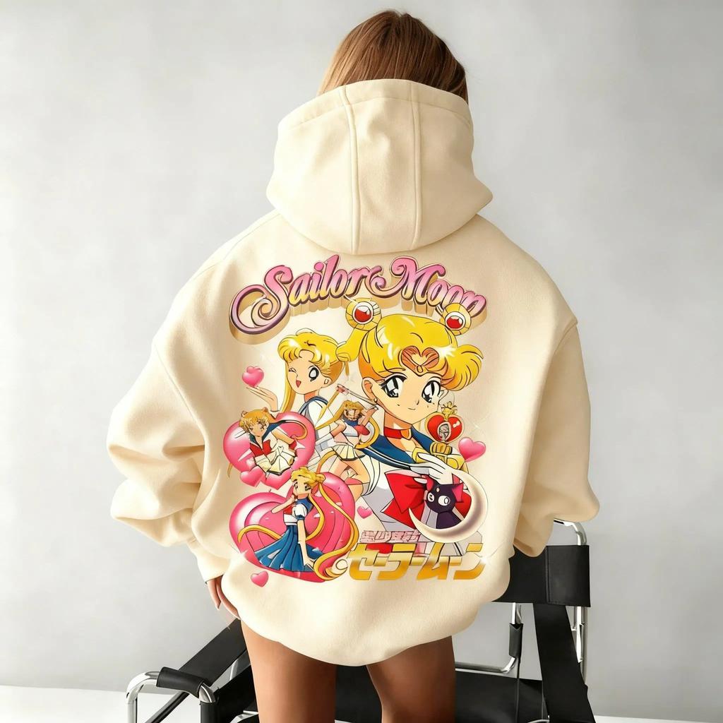 Sailor Moon Oversized Mikina Pánská Dámská Pulovr Mikina Anime Potisk Ležérní Streetwear Cosplay Bunda Jaro Podzim Y2k Vrcholy