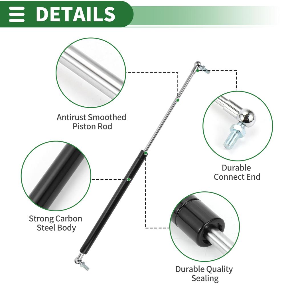Motoforti Universal Underbed Lifting Strut Gas Springs, 20"/500mm, 150lb/668N/67.5kg, Black, 2-Piece Set