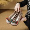 Spring, Summer and Autumn Casual Leather Women's Single Shoes, Flower Light Mouth Round Head Sole Heel Solid Color First Layer Cowhide