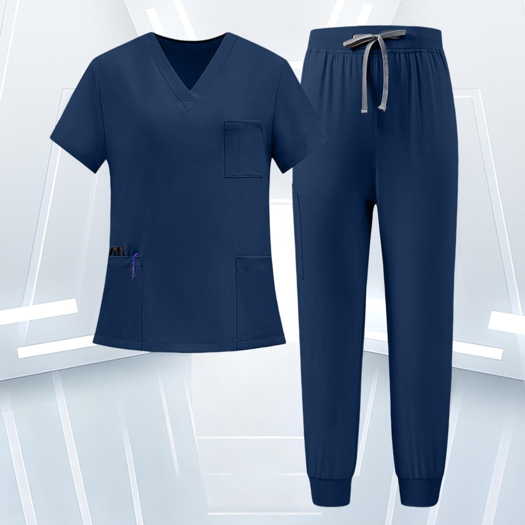 Women's Uniform Scrub Set - Quick-Dry V-Neck Short Sleeve Top with Pockets and Long Pants, Color