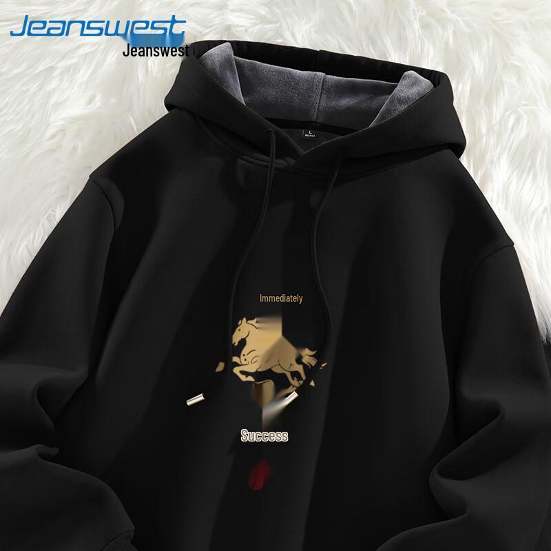 Jeanswest Men's Guochao Year of the Horse Thickened Fleece Hoodie