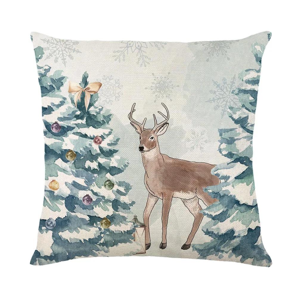 1 Piece of Merry Christmas Decoration Pillow Cover Fawn Christmas Tree Santa Claus Snowman Printed Cushion Suite Home Decoration