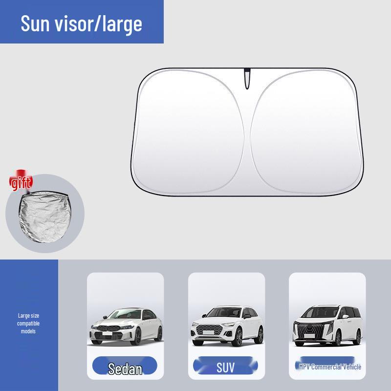 Silver-Coated Anti-Glare Car Sunshade Umbrella for Front and Side Windows.