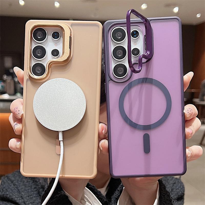 Transparent Matte Stand Holder Magnetic For Magsafe Case For Samsung Galaxy S25 S24 FE Plus S23 Ultra A16 A26 A36 A56 A17 Cover