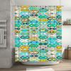 Brightly Colored Geometric Shower Curtain for Bathroom Decor Modern Waterproof Fabric with Hook Rings Set (Blue/White/Green)